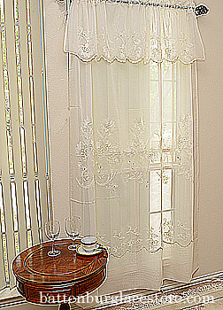 Sheer Window Lace Valance 18"x60". Susan #094. Pearled Ivory